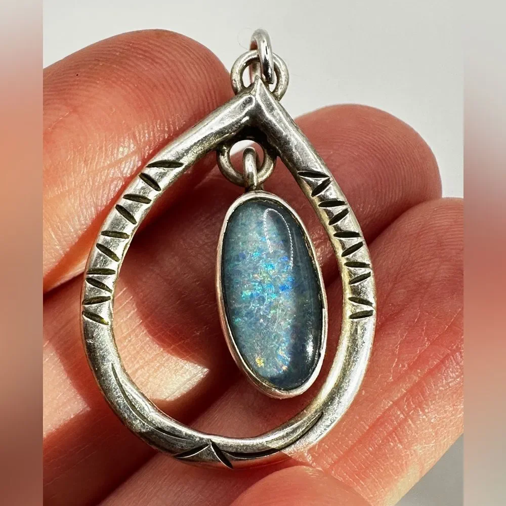 Marked Sterling‎ silver (HTS) and opal in resin pendant!